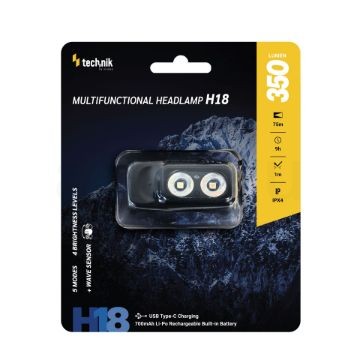 Technik Fejlámpa H18 (akkumulátoros) LED + Type-C IPX4 (350lumen)