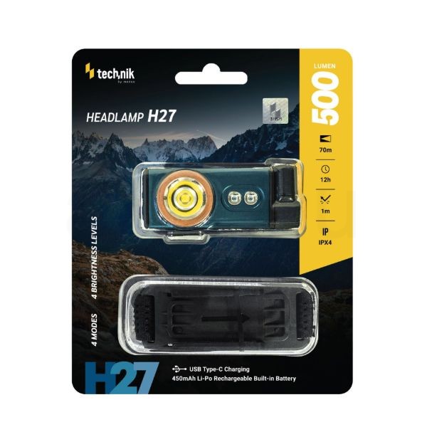 Technik Fejlámpa H27 (akkumulátoros) LED + Type-C IPX4 (500 lumen) BG