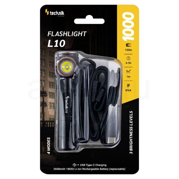 Technik Elemlámpa L10 (+1x18650 2600mAh) SST25 + USB-C (1000 lumen)