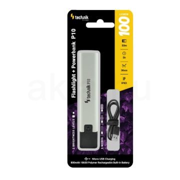 Technik Elemlámpa P10 (akkumulátoros) XPE LED +powerbank +micro USB (100 lumen)